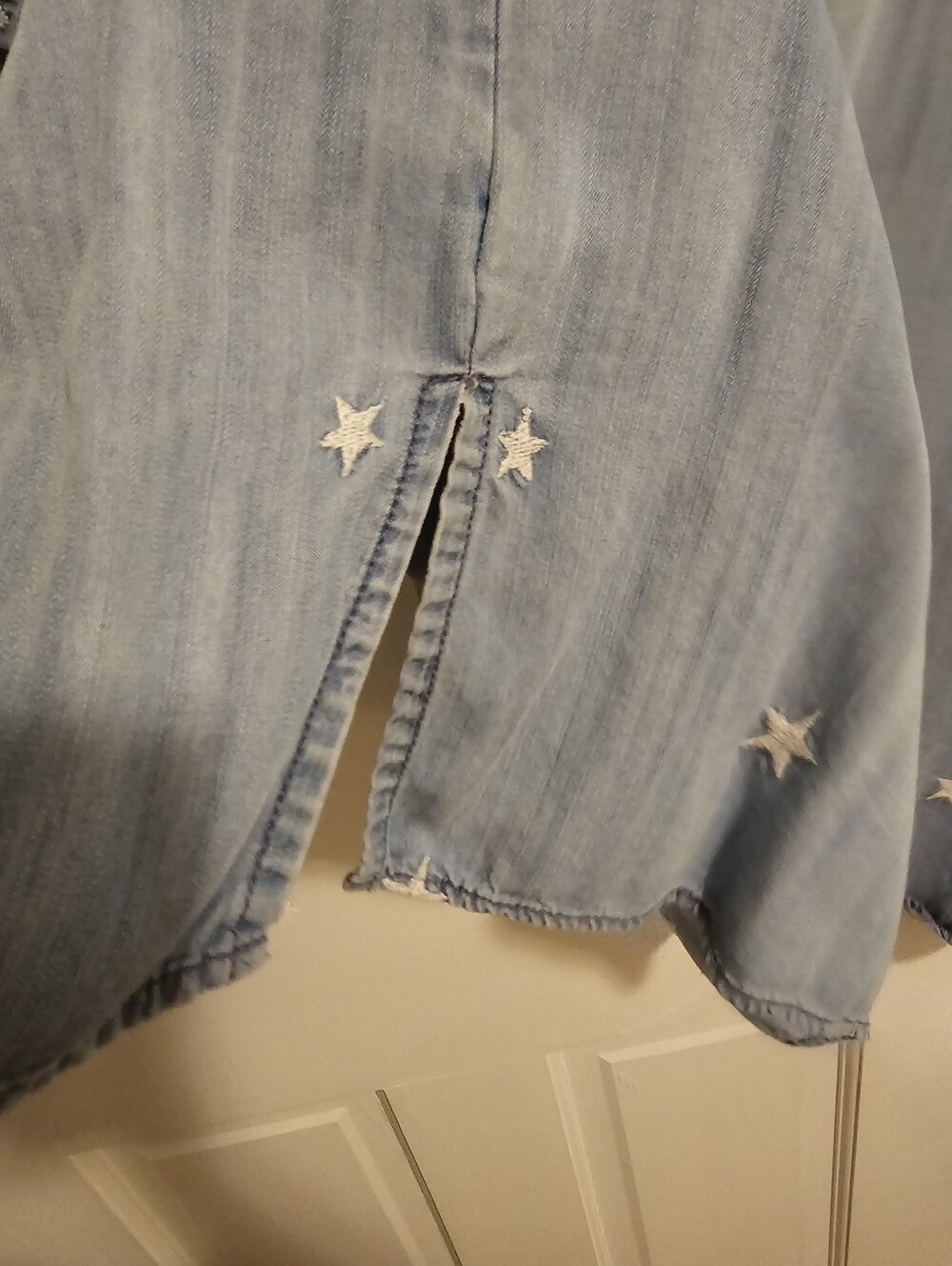 Light Blue Star-Embroidered Denim (Tencel) Shirt - Picture 5 of 8